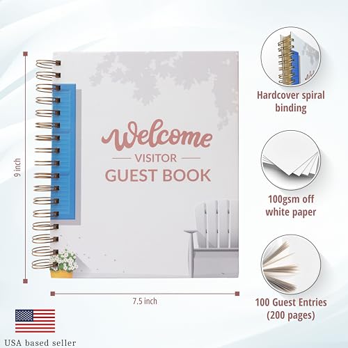 Paper 'n Such Guest Book for Rental House - Vacation Home - Short Term Rentals, Host Essentials, Spiral Hardcover Welcome Log for Airbnbs- 200 Pages (White/Blue) - Image 5