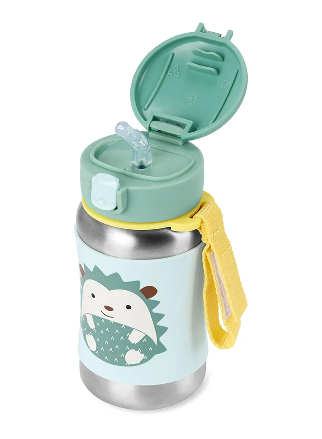 Skip Hop Zoo Stainless Steel Straw Bottle Hedgehog - Insulated, Kids Water Bottle with Flexible Straw