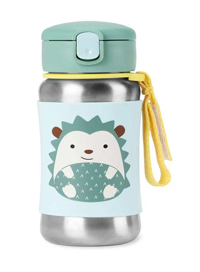 Skip Hop Zoo Stainless Steel Straw Bottle Hedgehog - Insulated, Kids Water Bottle with Flexible Straw