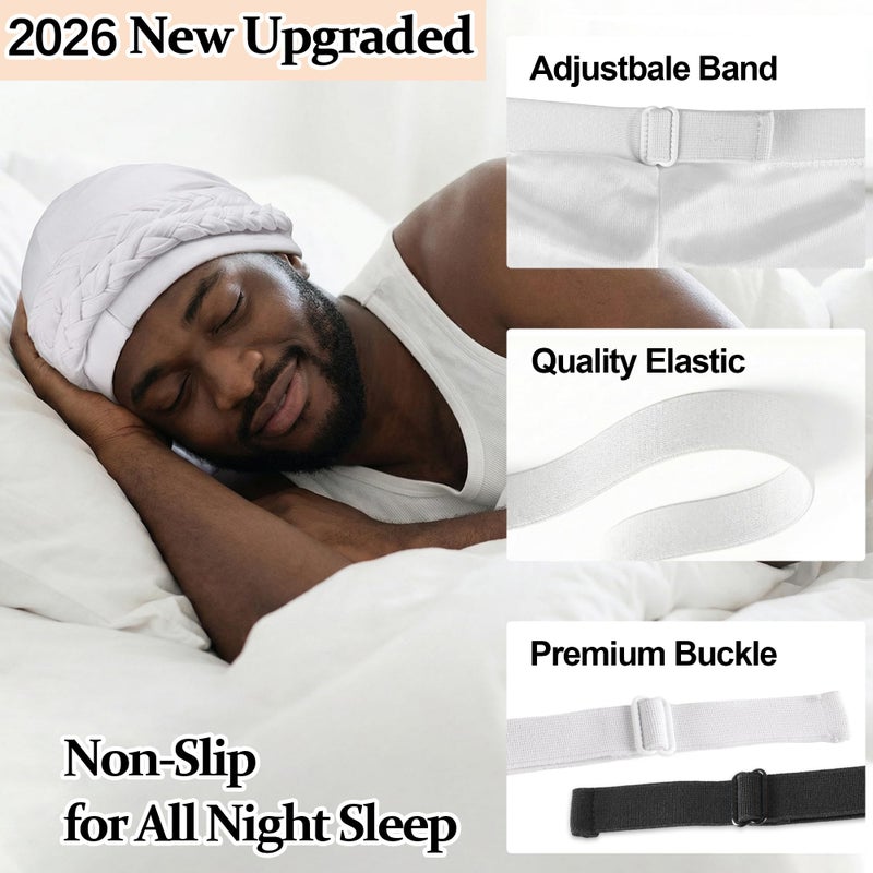 Ababalaya Silky Satin Lined Turban for Women Mens Halo Turban PRE-Tied Beanie Hats Silky Lined Durag Sleeping Bonnet Sleep Cap, White, 1 PCS - Image 2