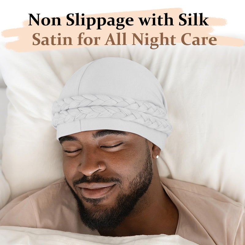 Ababalaya Silky Satin Lined Turban for Women Mens Halo Turban PRE-Tied Beanie Hats Silky Lined Durag Sleeping Bonnet Sleep Cap, White, 1 PCS - Image 5