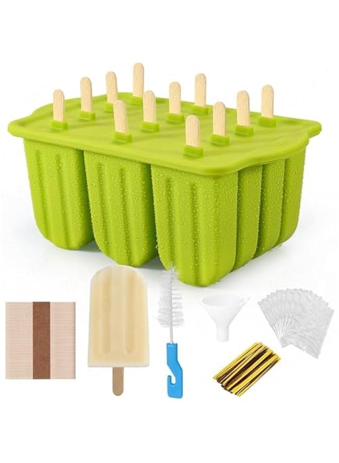بيوينتي سيليكون Popsicles القوالب - 12 قطعة الجليد البوب كريم القالب مجموعة، قابلة لإعادة الاستخدام BPA مجانا الجليد البوب القوالب صانع مع العصي، الأكياس، الأسلاك الروابط (الأخضر) - Image 1