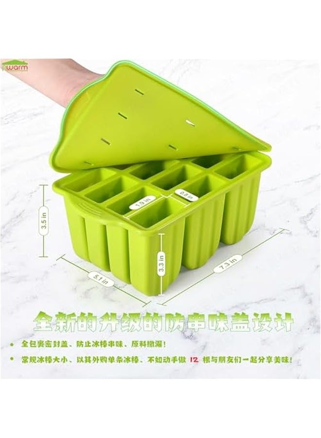 بيوينتي سيليكون Popsicles القوالب - 12 قطعة الجليد البوب كريم القالب مجموعة، قابلة لإعادة الاستخدام BPA مجانا الجليد البوب القوالب صانع مع العصي، الأكياس، الأسلاك الروابط (الأخضر) - Image 2