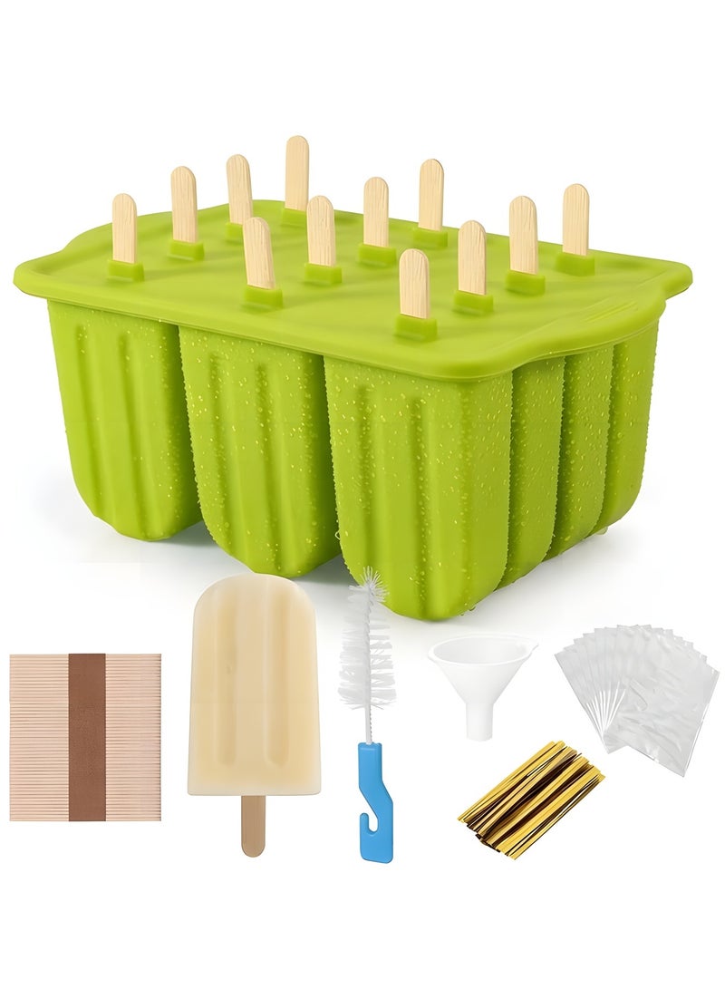 بيوينتي سيليكون Popsicles القوالب - 12 قطعة الجليد البوب كريم القالب مجموعة، قابلة لإعادة الاستخدام BPA مجانا الجليد البوب القوالب صانع مع العصي، الأكياس، الأسلاك الروابط (الأخضر) - Image 1