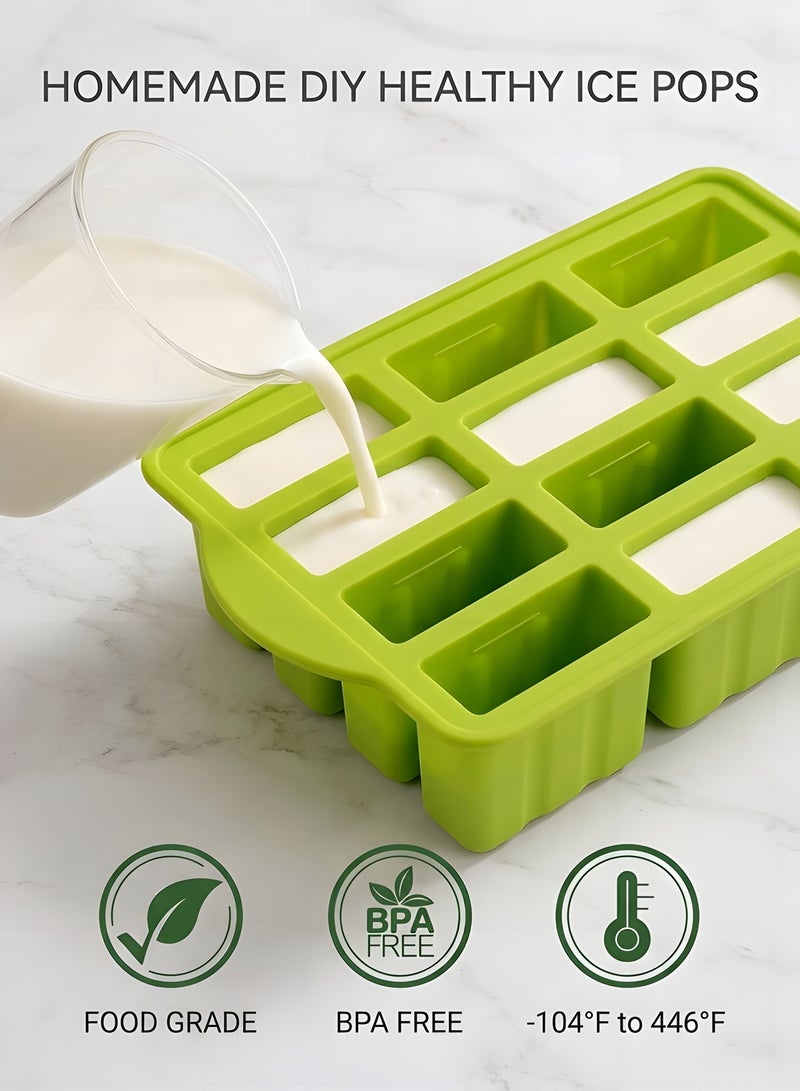 بيوينتي سيليكون Popsicles القوالب - 12 قطعة الجليد البوب كريم القالب مجموعة، قابلة لإعادة الاستخدام BPA مجانا الجليد البوب القوالب صانع مع العصي، الأكياس، الأسلاك الروابط (الأخضر) - Image 2