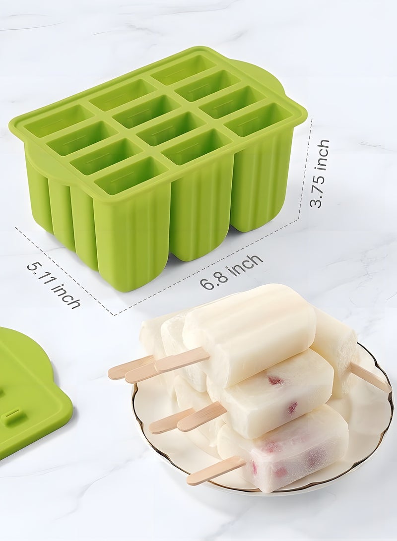 بيوينتي سيليكون Popsicles القوالب - 12 قطعة الجليد البوب كريم القالب مجموعة، قابلة لإعادة الاستخدام BPA مجانا الجليد البوب القوالب صانع مع العصي، الأكياس، الأسلاك الروابط (الأخضر) - Image 4