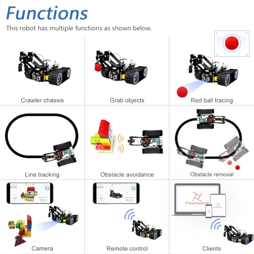 Freenove Tank Robot Kit for Raspberry Pi 5 4 B 3 B+ Zero 2 W, Crawler Chassis, Grab Objects, Ball Tracing, Line Tracking, Obstacle Avoidance, App Control, Camera, Servo (Raspberry Pi NOT Included) - Image 4