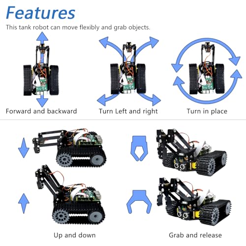 Freenove Tank Robot Kit for Raspberry Pi 5 4 B 3 B+ Zero 2 W, Crawler Chassis, Grab Objects, Ball Tracing, Line Tracking, Obstacle Avoidance, App Control, Camera, Servo (Raspberry Pi NOT Included) - Image 3