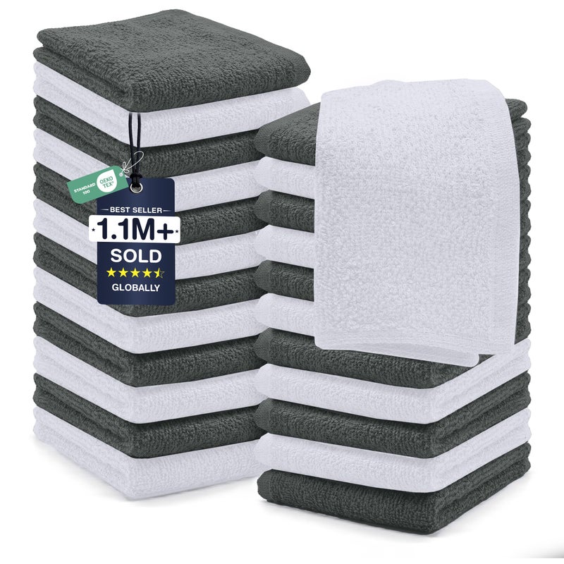 DAN RIVER 24 Pack Wash Cloths for Showering 12x12 100 Cotton Washcloths Premium Quality Flannel Face Cloths for Bathroom Highly Absorbent and Soft Feel Wash Clothes Grey White - Image 2
