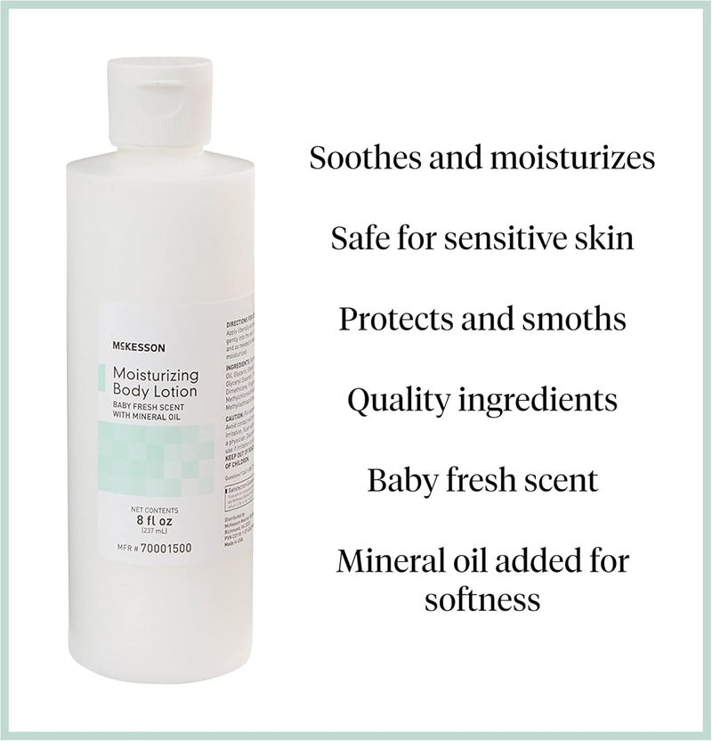 McKesson Moisturizing Body Hand and Body Moisturizer Baby Fresh Scent with Mineral Oil 8 oz 1 Count - Image 2