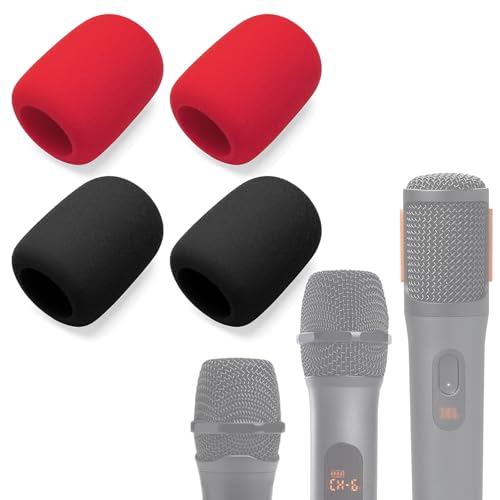 Voarmaks Foam Mic Cover Compatible with JBL PartyBox Wireless Mic Microphones, Wireless Two Microphone System, PartyBox Mic 100, Karaoke Microphone Sponge Windscreen Pop Filter 4-Pack (Red Black) - Image 1