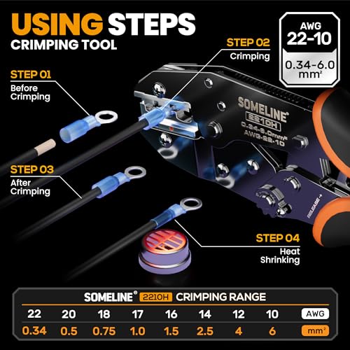 SOMELINE Crimping Tool Kit for Heat Shrink Connectors, AWG 22-10 with 36 Size Marine Grade Heat Shrink Wire Connectors, Crimping Tool for Nylon,and Sealed Terminals UL Listed Connectors - Image 2