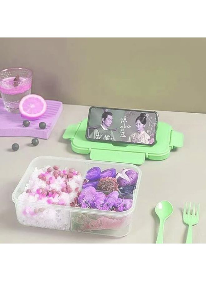 Lunch Box for Boys and Girls - Large Capacity Food Container with Spoon and Fork - Perfect Size Sturdy Lunch Box for Meals on the Go, BPA Free and Food Grade Materials Microwave Safe (Green) - Image 1