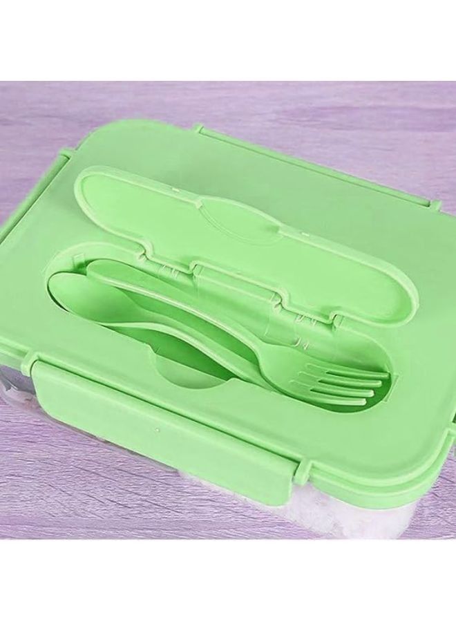 Lunch Box for Boys and Girls - Large Capacity Food Container with Spoon and Fork - Perfect Size Sturdy Lunch Box for Meals on the Go, BPA Free and Food Grade Materials Microwave Safe (Green) - Image 2