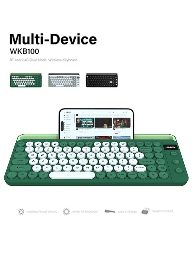 JeDEL WKB100 Wireless Bluetooth Gaming Office Keyboard for PC, Tablet, Mobile Green  - Image 1