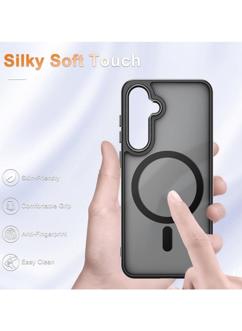 JAJEEK Samsung Galaxy S25 Case – Matte Magnetic Phone Case with 1 Screen Protector, Magsafe Compatible, Translucent Frosted Shockproof Protective Cover for Samsung Galaxy S25, Black - Image 3
