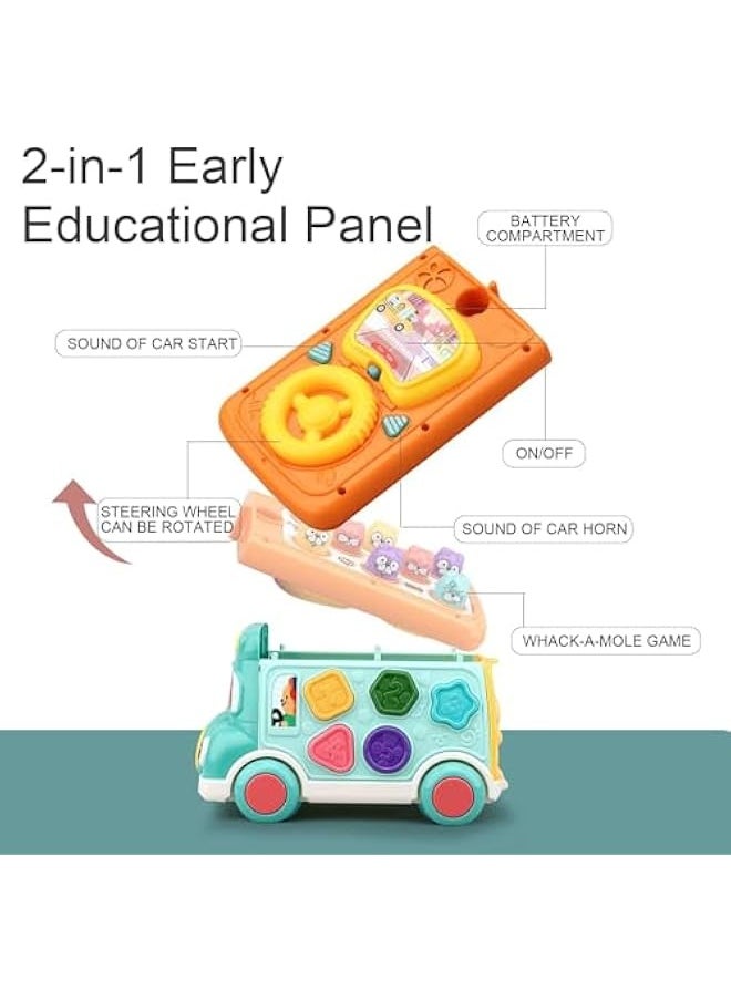 null - Push Pull Bus Toy for Toddlers, Baby Musical Learning Toys with Sound and Light, Includes Whack-a-Mole Game, Shape Matching, Gear Toy, and Toy Clock, Activity Bus for Early Education, Fun Gift - Image 1
