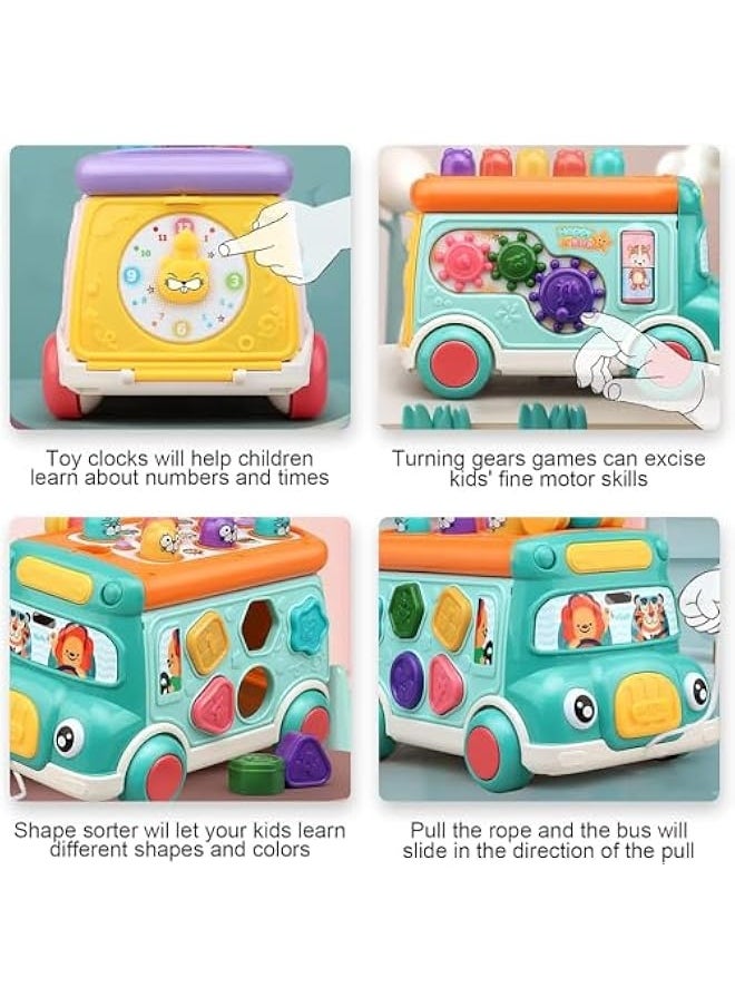null - Push Pull Bus Toy for Toddlers, Baby Musical Learning Toys with Sound and Light, Includes Whack-a-Mole Game, Shape Matching, Gear Toy, and Toy Clock, Activity Bus for Early Education, Fun Gift - Image 1