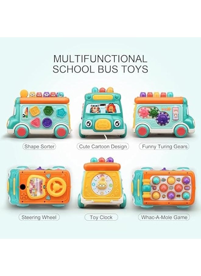 null - Push Pull Bus Toy for Toddlers, Baby Musical Learning Toys with Sound and Light, Includes Whack-a-Mole Game, Shape Matching, Gear Toy, and Toy Clock, Activity Bus for Early Education, Fun Gift - Image 1