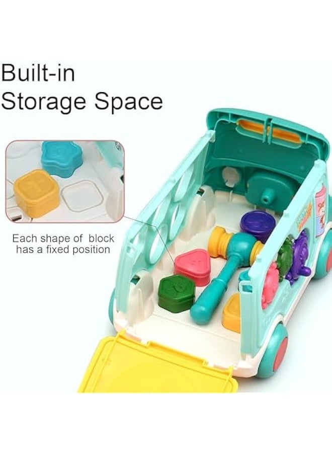 null - Push Pull Bus Toy for Toddlers, Baby Musical Learning Toys with Sound and Light, Includes Whack-a-Mole Game, Shape Matching, Gear Toy, and Toy Clock, Activity Bus for Early Education, Fun Gift - Image 1