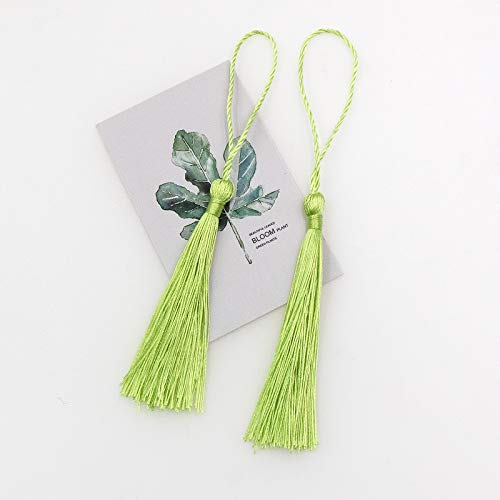 VAPKER 100 Pieces Light Green Color 13cm/5-Inch Silky Handmade Soft Tassels Floss Bookmark Tassels with 2-Inch Cord Loop for Jewelry Making, DIY Projects, Bookmarks - Image 3