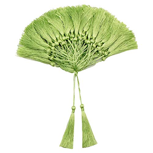 VAPKER 100 Pieces Light Green Color 13cm/5-Inch Silky Handmade Soft Tassels Floss Bookmark Tassels with 2-Inch Cord Loop for Jewelry Making, DIY Projects, Bookmarks - Image 1