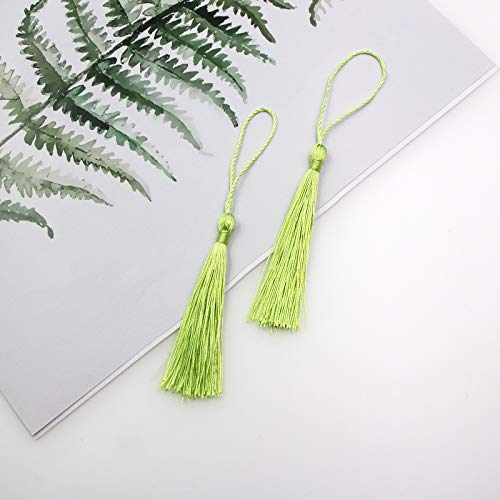 VAPKER 100 Pieces Light Green Color 13cm/5-Inch Silky Handmade Soft Tassels Floss Bookmark Tassels with 2-Inch Cord Loop for Jewelry Making, DIY Projects, Bookmarks - Image 4