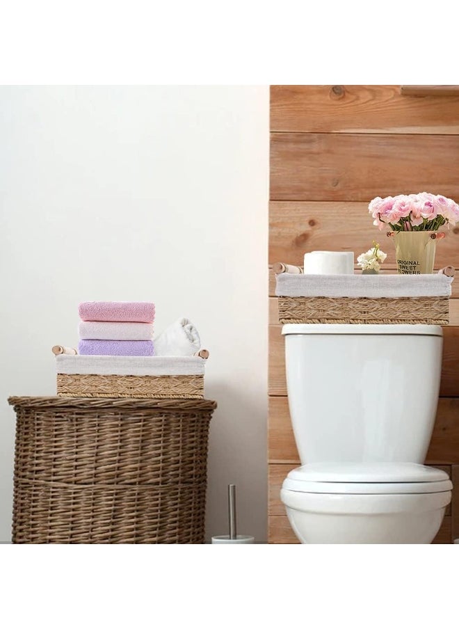 Generic Round paper Rope Storage Basket with Handle Wicker Basket Organizer Countertop Decoration Storage Box Toilet Paper Basket Toilet top Small Basket Set  - Image 3