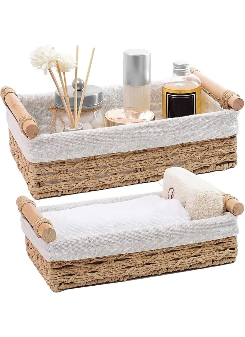 Generic Round paper Rope Storage Basket with Handle Wicker Basket Organizer Countertop Decoration Storage Box Toilet Paper Basket Toilet top Small Basket Set  - Image 1