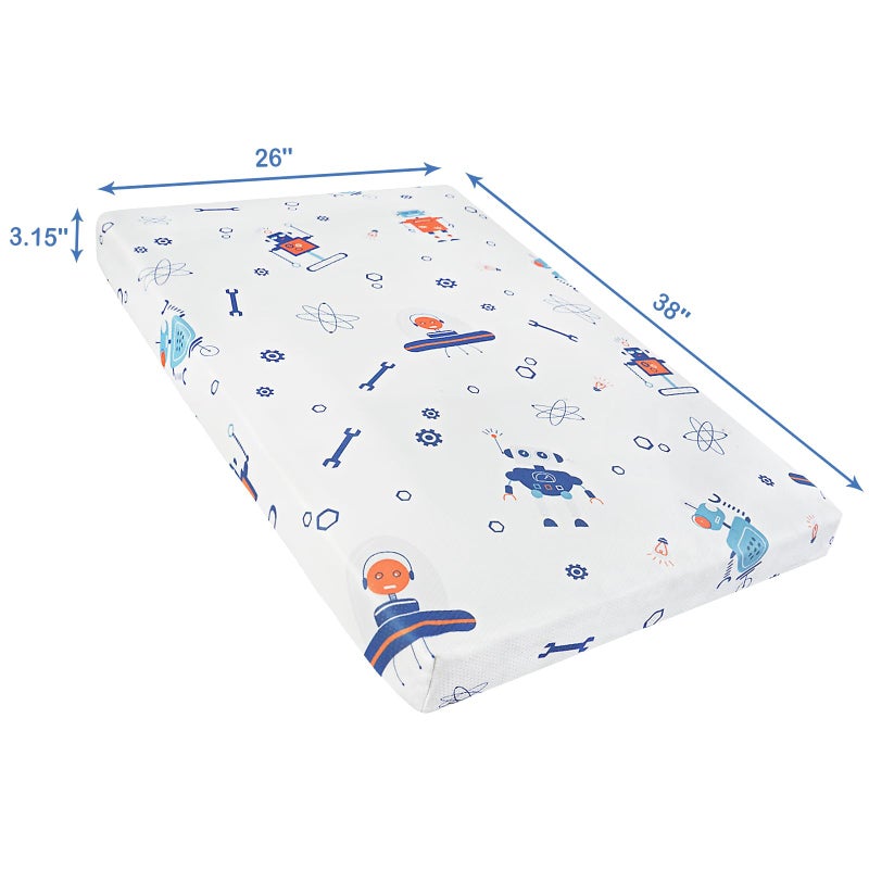 Viviland Mattress, 38" X 26" Pack N Play Mattress Premium Soft Foam Portable for Pack and Play Topper, Breathable, Comfortable and Stable, Robot Printed Mini Pad - Image 2