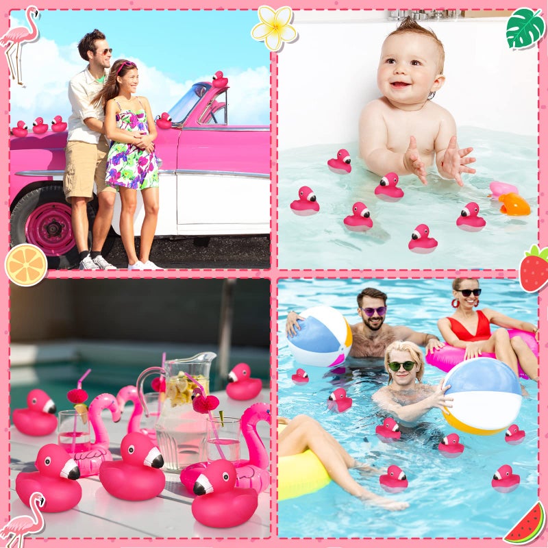 Honoson 24 Pcs Flamingo Rubber Duckies Bulk Pink Flamingos Party Favors Bath Toy Pool Floating Squeak Rubber Ducks for Birthday Party Decoration Baby Shower Cake Decoration - Image 5
