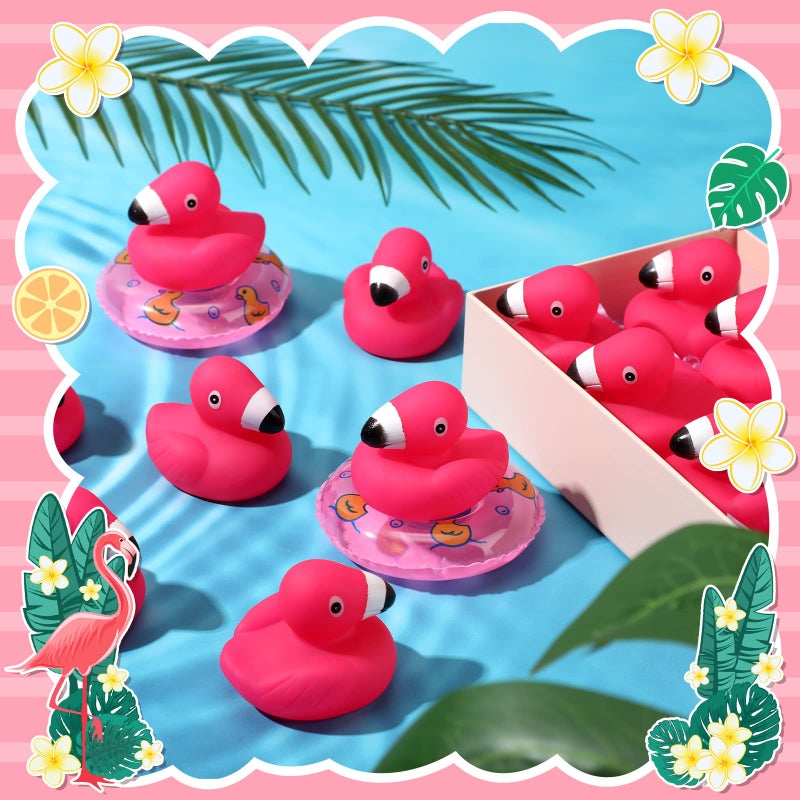 Honoson 24 Pcs Flamingo Rubber Duckies Bulk Pink Flamingos Party Favors Bath Toy Pool Floating Squeak Rubber Ducks for Birthday Party Decoration Baby Shower Cake Decoration - Image 4
