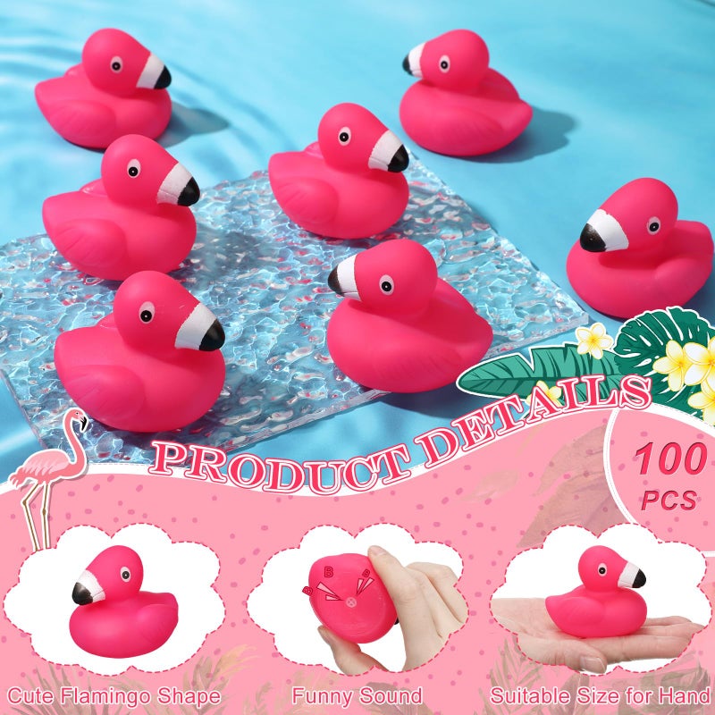 Honoson 24 Pcs Flamingo Rubber Duckies Bulk Pink Flamingos Party Favors Bath Toy Pool Floating Squeak Rubber Ducks for Birthday Party Decoration Baby Shower Cake Decoration - Image 2