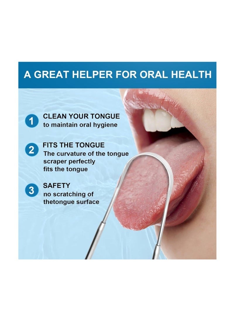 مكشطة اللسان الكبار مكشطة اللسان المعدني الفولاذ المقاوم للصدأ فرشاة اللسان المهنية للعناية بالفم تحسن رائحة الفم الكريهة ورائحة الفم المنعشة مع صندوق تخزين معدني 2 عبوات - Image 3
