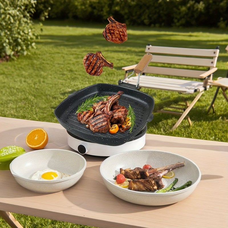 Foldable Striped Grill 1 Pc 7.87in Evenly Heated Physically Non-Stick for Steak and Breakfast - Image 5