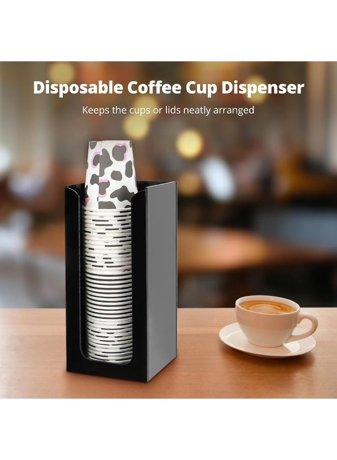 TPGP Disposable Coffee Cup Dispenser, Cup and Lid Organizer, Countertop Cup Dispenser for 5 to 16 oz Disposable Paper or Plastic Cups, Black Acrylic Cup Holder for Cafes, Restaurants, Hotels  - Image 2