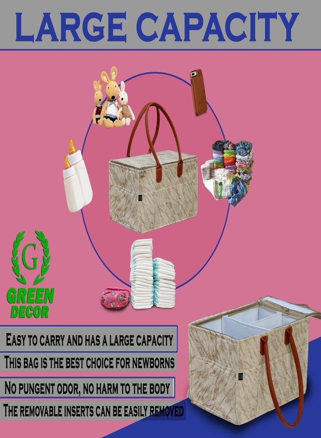 GREEN DECOR - Non Woven Fabric Cute Diaper Caddy Bag with Handles & Zip Lock for Smart Mothers Baby Diaper Caddy Wipes Felt Storage Organizers,Foldable and Portable(Marble Cream- 15X10X8 Inch) - Image 5