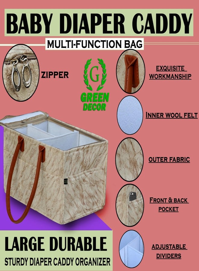 GREEN DECOR - Non Woven Fabric Cute Diaper Caddy Bag with Handles & Zip Lock for Smart Mothers Baby Diaper Caddy Wipes Felt Storage Organizers,Foldable and Portable(Marble Cream- 15X10X8 Inch) - Image 3