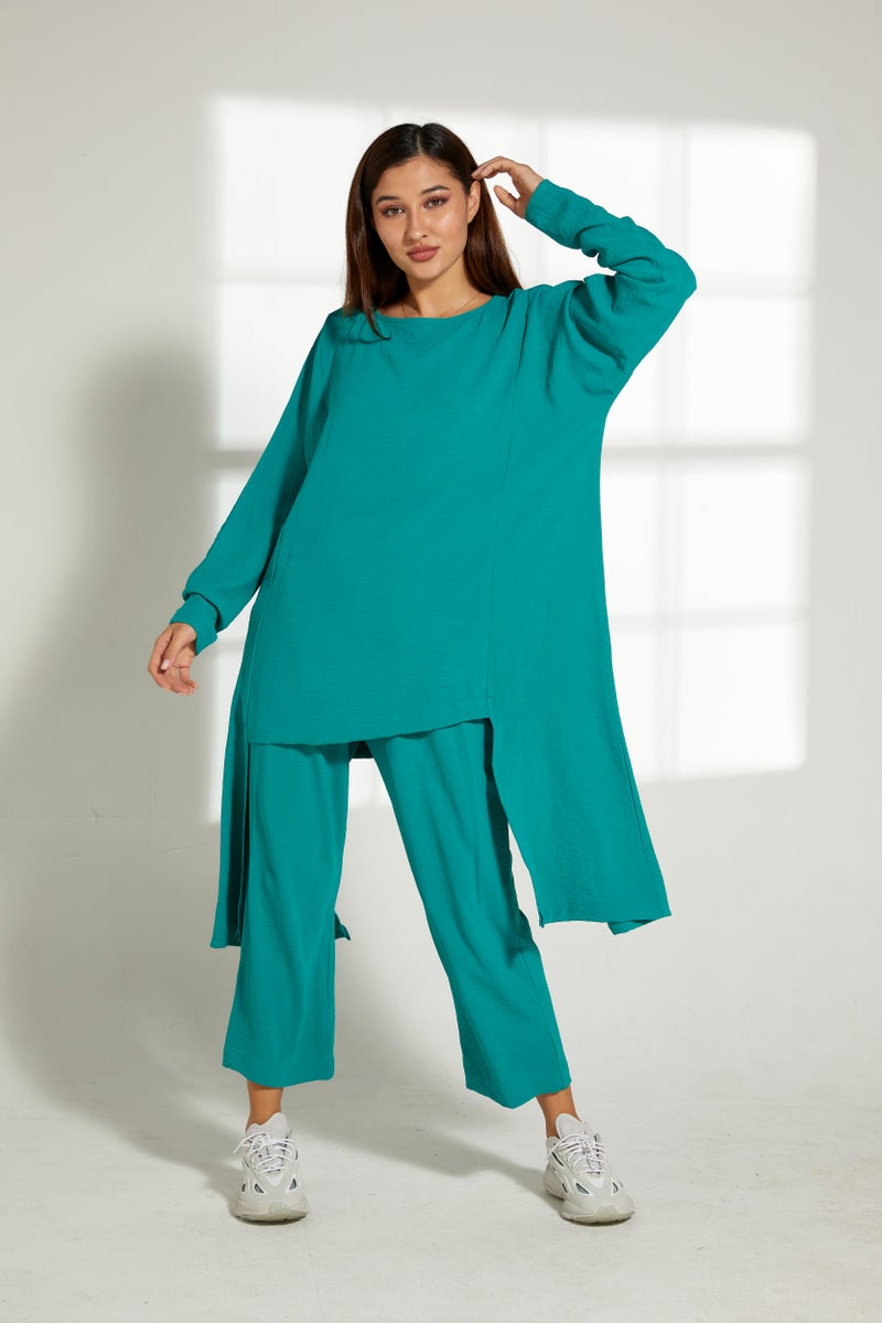 Moistreet Asymmetric Boat Neck Top & Pants Set - Image 1