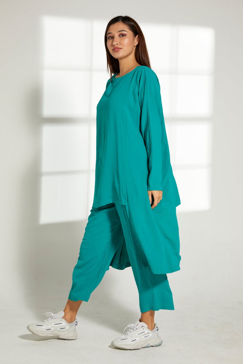 Moistreet Asymmetric Boat Neck Top & Pants Set - Image 3