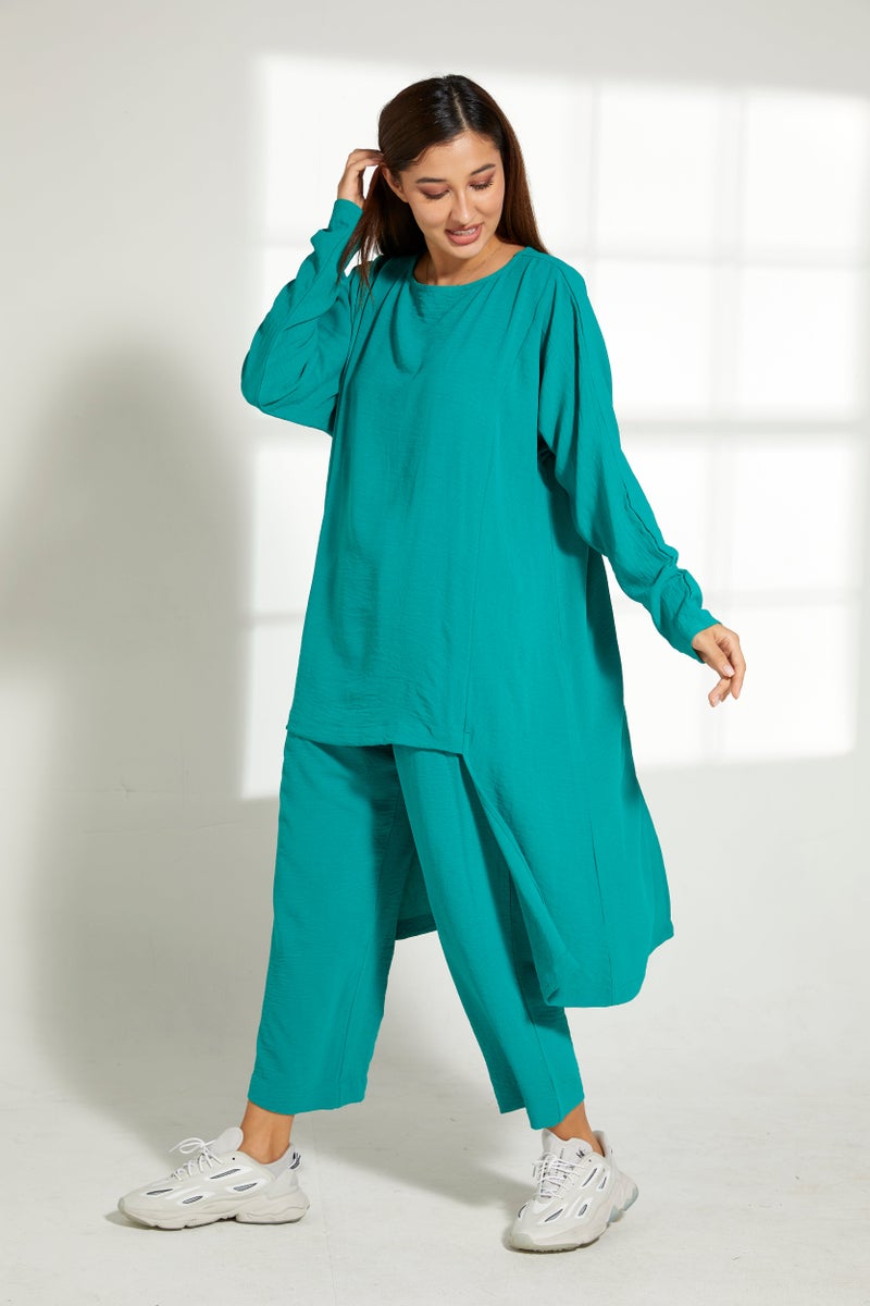Moistreet Asymmetric Boat Neck Top & Pants Set - Image 4