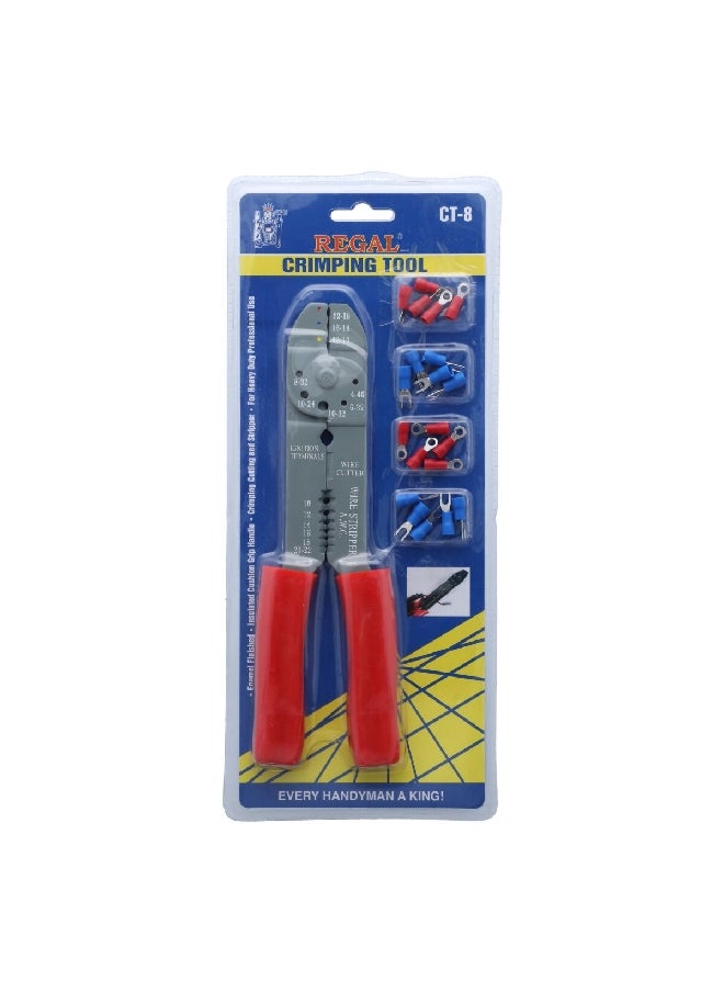 Regal Tools Insulated Cushion Grip Handle Crimping Tool Plier with Terminals Silver and Red 8 Inch CT-8 