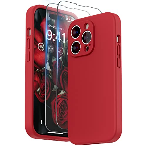 SURPHY Designed for iPhone 14 Pro Max Case with Screen Protector with Camera Protection Soft Microfiber Lining Liquid Silicone Phone Case Red - Image 1