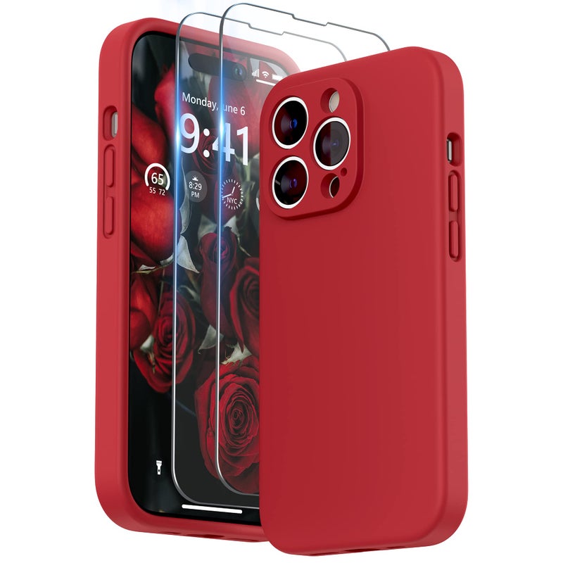 SURPHY Designed for iPhone 14 Pro Max Case with Screen Protector with Camera Protection Soft Microfiber Lining Liquid Silicone Phone Case Red - Image 2