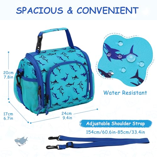 VASCHY Lunch Bag for Kids Boys Cute Reusable Insulated Large Lunch Box Container for Preschool Daycare School Kindergarten Blue Sharks - Image 3