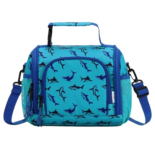 VASCHY Lunch Bag for Kids Boys Cute Reusable Insulated Large Lunch Box Container for Preschool Daycare School Kindergarten Blue Sharks - Image 1