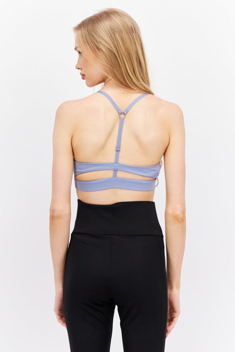 PUMA Women Brand Logo Lightly Padded Sport Bra, Dusty Blue - Image 4