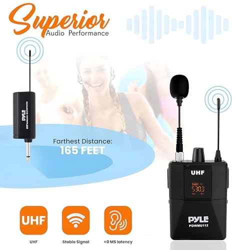 Pyle UHF Wireless Microphone System Kit - Portable Professional Cordless Microphone Set with Headset, Lavalier, Beltpack Transmitter, Receiver - Karaoke & Conference - Image 3