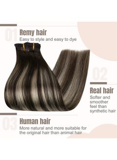 Fshine Clip in Human Hair Extensions Balayage Dark Brown to Blonde Clip in Hair Extensions Real Human Hair Balayage Remy Hair Clip in Extensions Brown Balayage 18inch 7pcs 120g  - Image 2