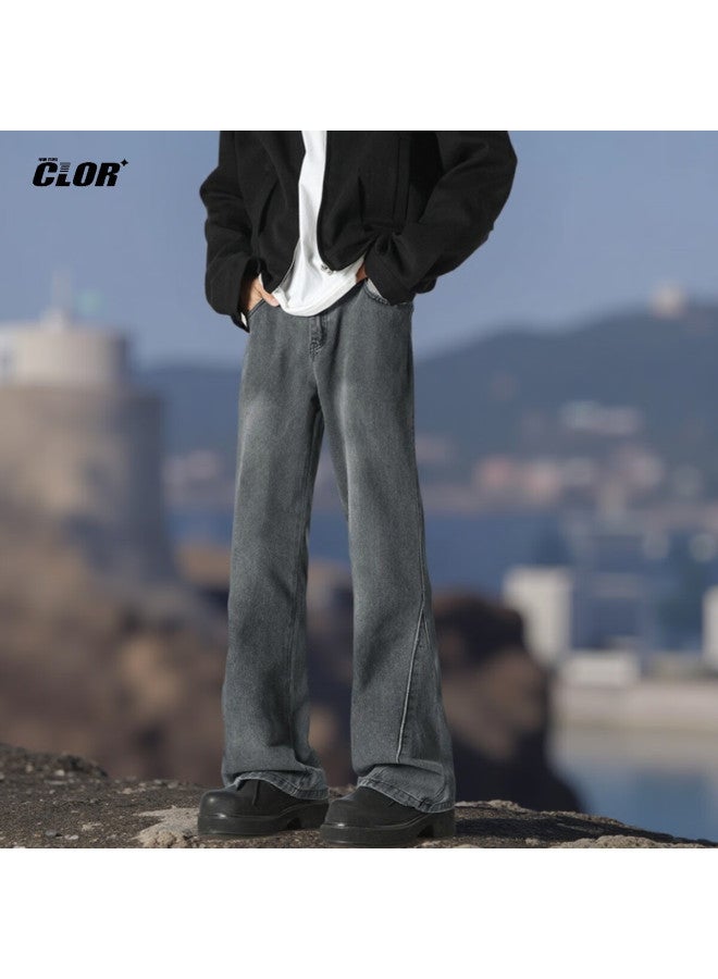 كلور Clor بنطلون جينز مستقيم الساق للرجال لفصلي الربيع والصيف ستايل أمريكي كلاسيكي فضفاض كاجوال Nz08 رمادي XL - Image 1